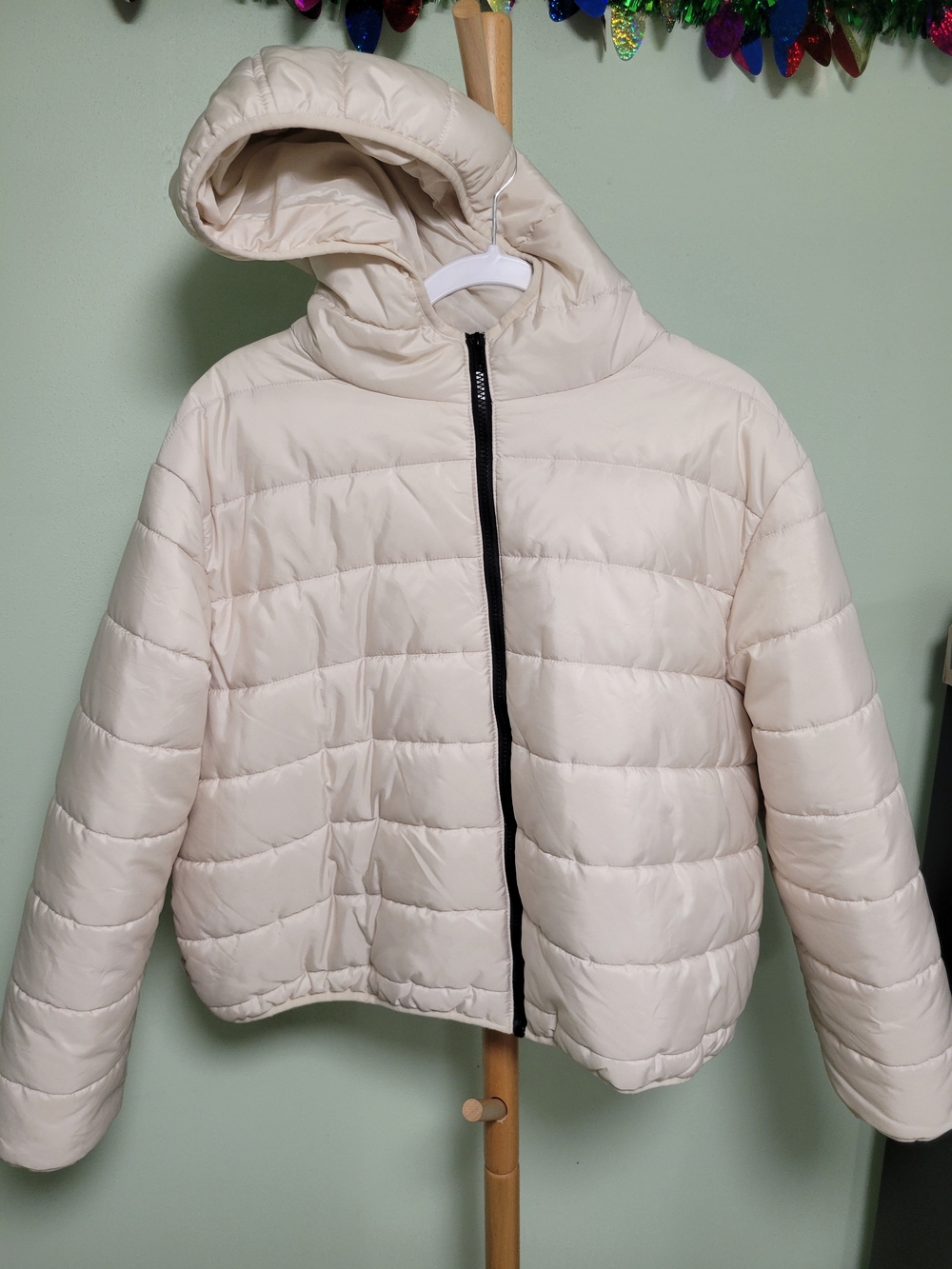 wild fable Cream Hooded Cropped Puffer Jacket